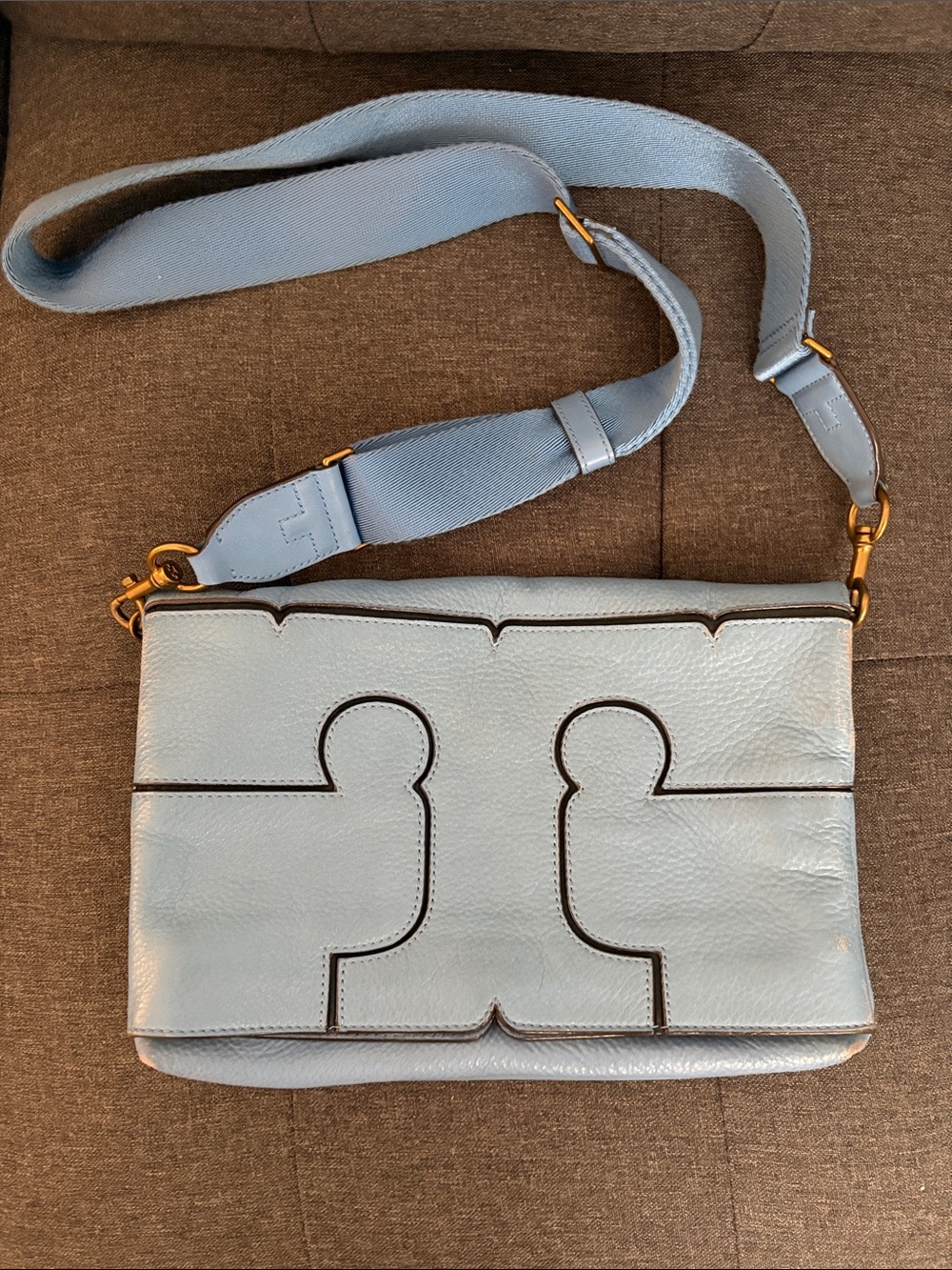 Light Blue Leather Crossbody Authentic Tory Burch Shoulder Bag